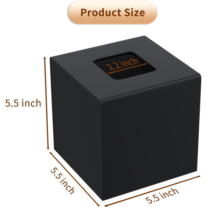 AITEE Acrylic Tissue Box Cover: Black square tissue holder, napkin dispenser for home, bathroom, kitchen, bedroom, office, coffee table, restaurant