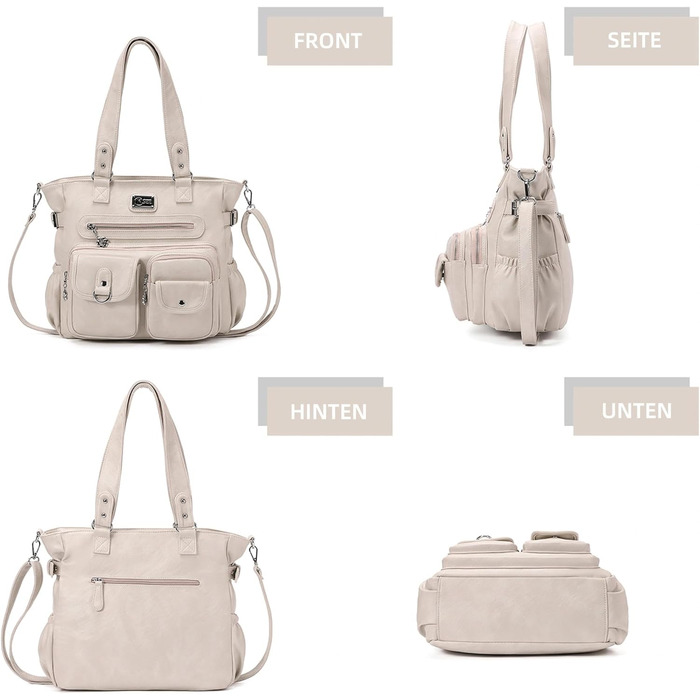 Сумка жіноча KL928 через плече, велика, з PU шкіри, чорна/сіра, з багатьма відділеннями