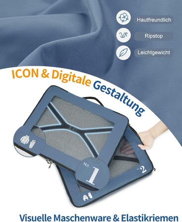 Набір органайзерів для валізи ECOHUB 7 шт., тревел-куби з блискавкою, перероблене PET, блакитний