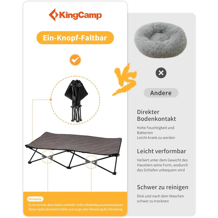 Лежанка для собак KingCamp - зручна та портативна, 57x57x23 см. Зручна для відпочинку вдома та на природі. Матеріал: дихаюча сітка та замша.