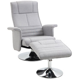 HOMCOM Massage Chair with Footrest Electric TV Chair with Reclining Function, Remote Control, Linen Look, Steel, Light Grey | Aosom
