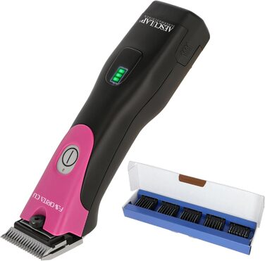 Машинка для стрижки собак та коней Aesculap Favorita CLi Akku з набором гребінців | Професійна акумуляторна машинка для грумінгу | LED-дисплей, рожевий колір