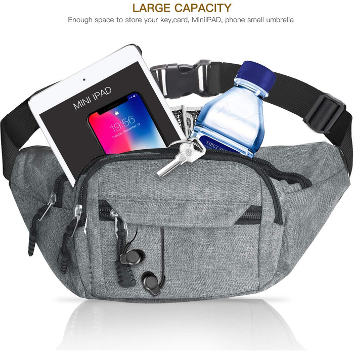Водонепроникна поясна сумка - поясний ремінь для жінок та чоловіків, підходить для походів, кемпінгу, їзди на велосипеді та подорожей (Сірий Big)