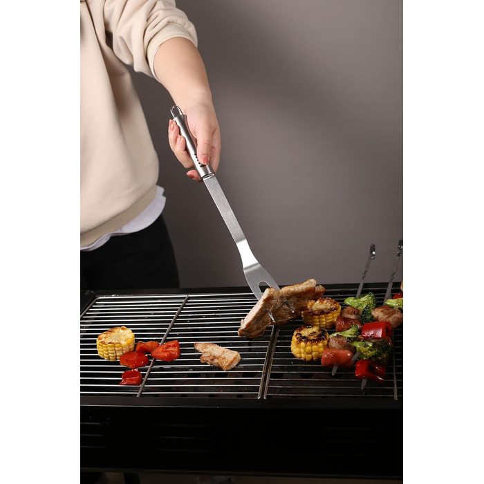 Набір інструментів для гриля з нержавіючої сталі, 12 предметів: лопатка, виделка, ніж, щітка, щипці, шампури, відкривачка для пляшок, аксесуари для гриля на природі