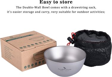 iBasingo Titan Bowl Rice Soup Cup Outdoor Camping Dinnerware 350ml Lightweight Double-Walled Round Bowl Tableware for Travel Hiking Home Ti1094T 350ml -Ti1094t