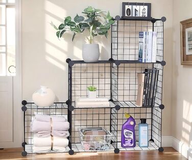 YCOCO Storage Shelf with 6 Cube Shelves, Bookshelf, Bookshelf for Bedroom, Office, Dorm Room, University, Living Room, Black. (Wire-6 Cubes)