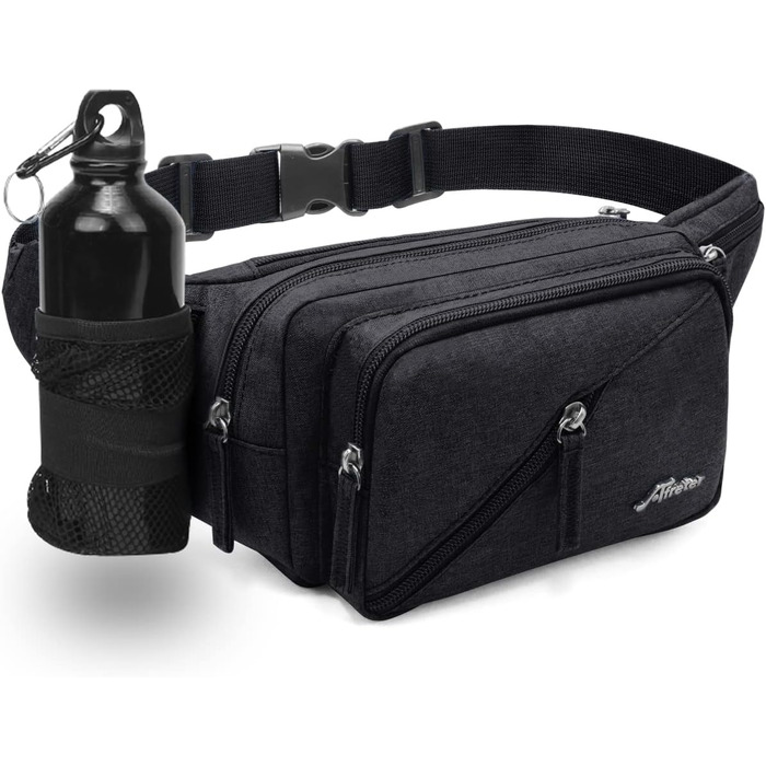 Чоловіча та жіноча поясна сумка на пояс, водонепроникна, з тримачем для пляшки, для туризму, прогулянок з собакою, активного відпочинку (Чорний)