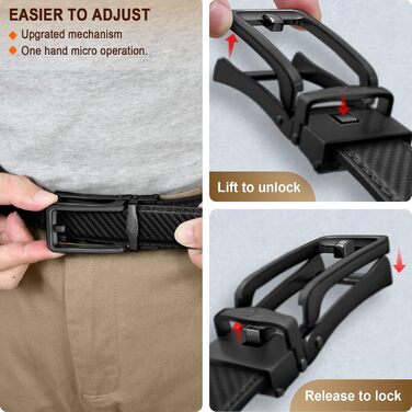 Чоловічий шкіряний ремінь BULLIANT з автоматичною застібкою, ширина 35 мм, регульований, чорний