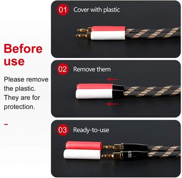 Акустичні кабелі SKW для колонок Hi-Fi, пара (2 шт.), 1.5м, з позолоченими роз'ємами-бананами та нейлоновим обплетенням, аудіофільна якість