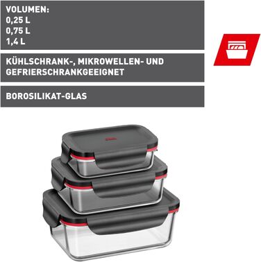 Набір контейнерів для зберігання Silit Storio (3 шт.), скляні з кришкою, герметичні, придатні для миття в посудомийній машині, для мікрохвильової печі та духовки (без кришки)