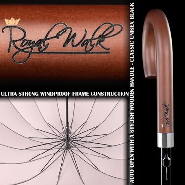 Royal Walk Automatic Travel Golf Umbrella - 54 inch / 137cm - Windproof, Waterproof, Large Size for 2 People - Classic Design with Wooden Handle - Unisex