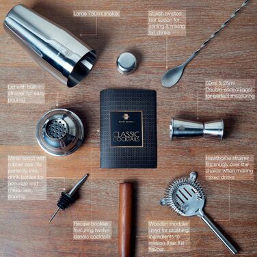 Набір для коктейлів Rusty Barrel Mayfair Original із аксесуарами та шейкером із нержавіючої сталі у розкішній подарунковій коробці