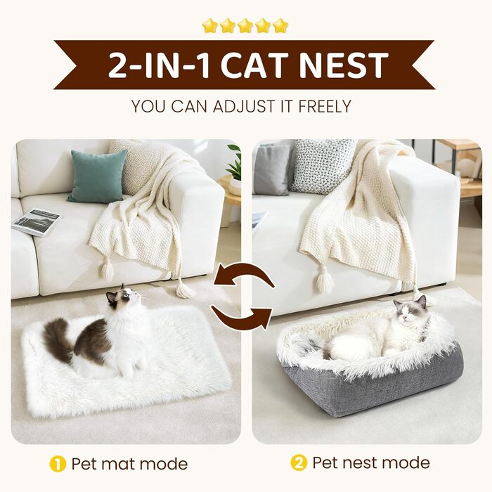 М'яке ліжко для котів, 60x45 см, плюшеве, для котів та маленьких собак, 2 в 1, тепле гніздо, ліжко-мішок, ліжко для котів, 91x71x3 см