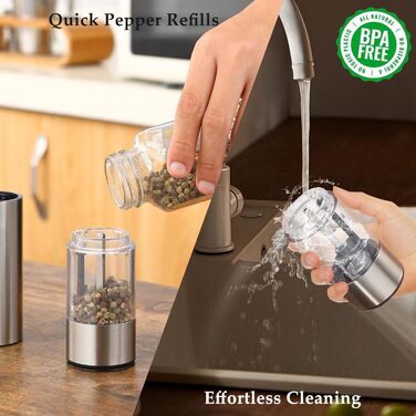 TLYSXPRO Electric Salt and Pepper Grinder Set of 2, USB Rechargeable, Adjustable Coarseness Spice Grinder, Electric Pepper Grinder with LED Light, Cleaning Brush, Kitchen Appliances, Stainless Steel