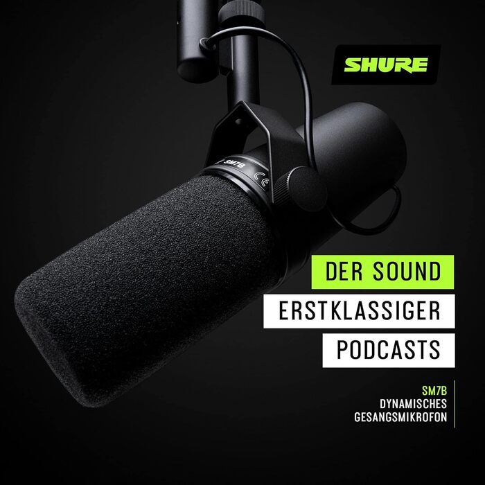 Шуре SM7B - Динамічний мікрофон для вокалу, радіо, подкастів та запису, XLR, теплий звук, чорний
