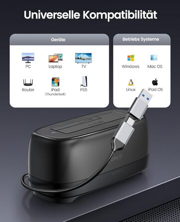 ORICO Док-станція для жорстких дисків, USB 3.2 Gen 1, для 2.5' та 3.5' HDD/SSD, підтримка UASP, 2 відсіки