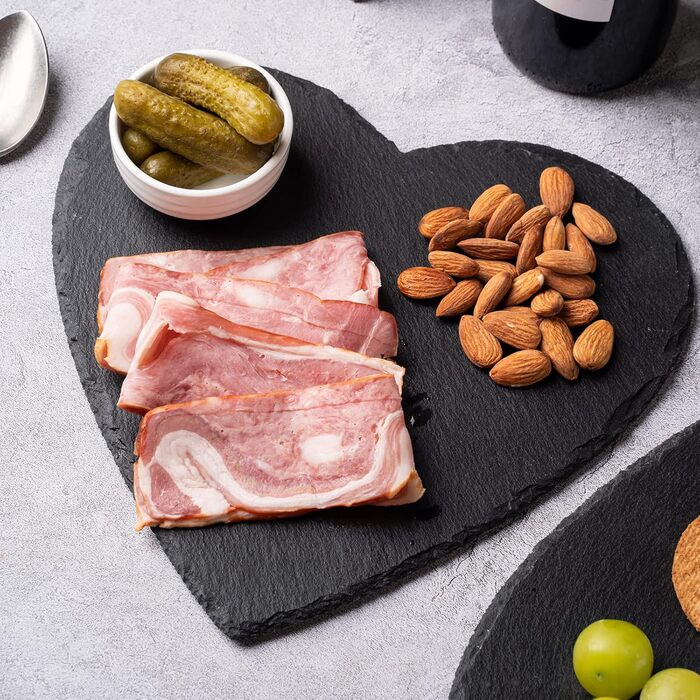 Large Slate Heart 30 cm, 2-Piece Set, Slate Heart Plate with Chalk Marker, Black Slate Serving Platter, Slate Hearts for Serving & Labeling