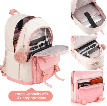 Рюкзак MOMUVO для підлітків та жінок, для ноутбука | Милий рюкзак для школярів та студенток 15.6 дюймів (15.6', Бежево-рожевий)