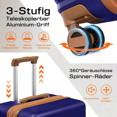 Набір валіз Joyway 5шт з ABS пластику, розширюваний, з TSA-замком, 4 колеса, 1 сумка, 1 органайзер, темно-синій