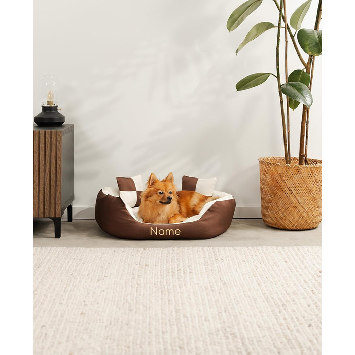 Ліжко для собак Lionto 4-в-1 з двостороннім подушкою, 65x50 см, з міцного оксфорду, водонепроникне, для собак та котів, з глибоким входом, включає декоративну подушку (колір: коричневий/бежевий)
