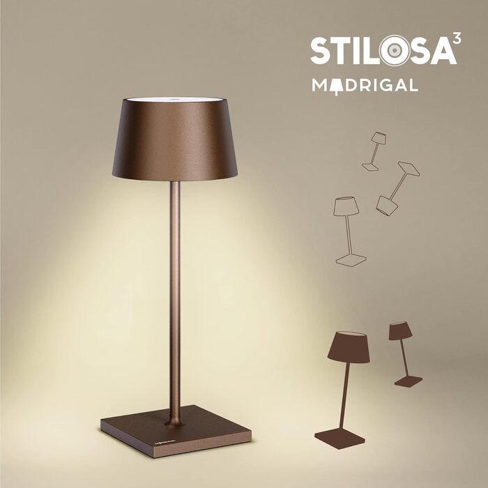 Стильна LED-лампа Stilosa на акумуляторі, бездротова, диммувана, з сенсорним керуванням, USB-C, для дому та вулиці, квадратна основа (30 см), бронза