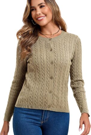 Жіночий кардиган Elegant Langarm з косами та ґудзиками, хакі, розмір XXL