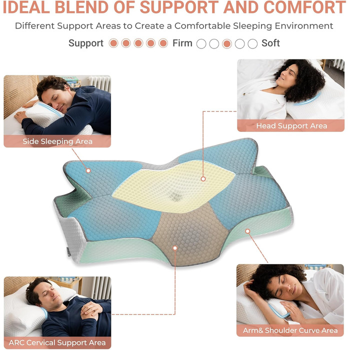 Ортопедична подушка Elviros Memory Foam, ергономічна подушка для шиї, 64x(11,5/13)x40 см (сіра)