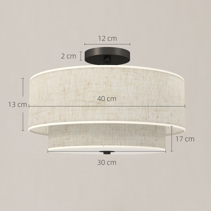 HOMCOM Pendant Light with Double Linen-Look Shades, Cream White