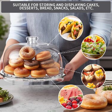 Мастоум Тортенева таця з кришкою, 6-в-1 багатофункціональний торт-стійка з ніжками та куполом, для кухні та випічки, декоративна таця для тортів та вечірок, з 2 ложками для салату