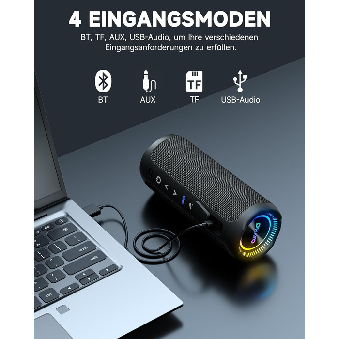 Bluetooth Портативна Колонка OHAYO з LED підсвіткою, 25W, IPX7, 24h, Bass Boost, 6 RGB режимів, для активного відпочинку, чорна