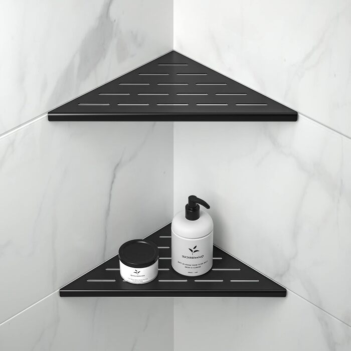 Bernkot Corner Shower Shelf 254mm Matte Black, 304 Stainless Steel, Recessed Corner Shelf Bathroom Shower Shelf for Tiled Wall, No Drilling, 2-Pack