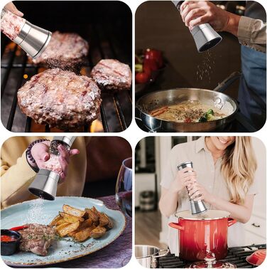 Мельниця для солі та перцю 2-в-1 Cyiecw, ручна, з регульованою керамічною млиночкою, з можливістю поповнення, нержавіюча сталь, срібна