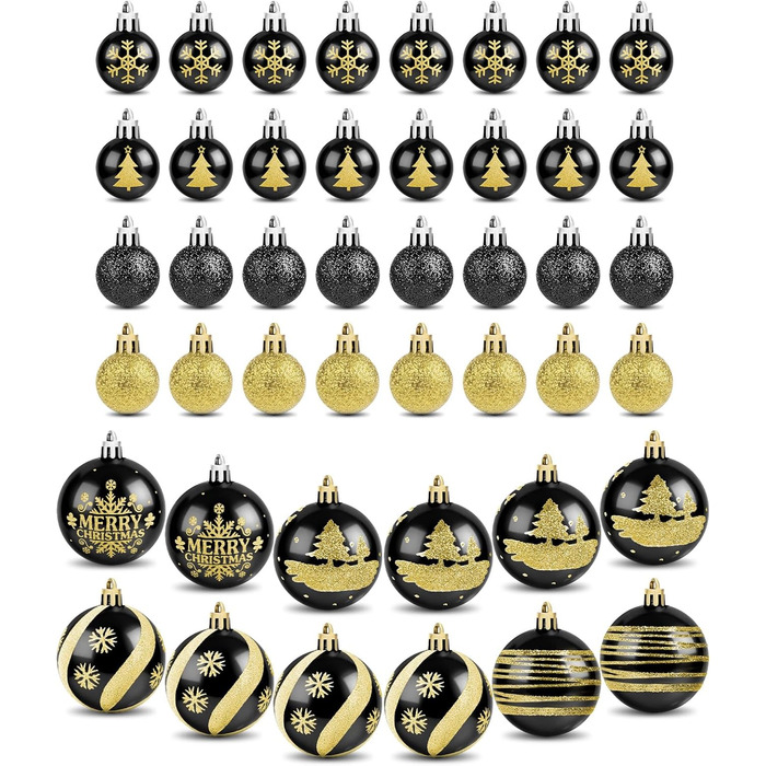 Набір прикрас для ялинки Ilauke, 44 шт. Ялинкові кулі з пластику червоного та білого кольорів, 3 та 6 см. Декорації для ялинки на Різдво, вечірку, дім, весілля. Червоний, білий, чорний, золотий кольори.