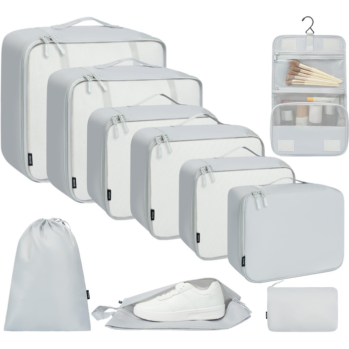 Набір органайзерів для подорожей BAGAIL (10 шт.) – сірий. Організатори для валізи, ручної поклажі, аксесуарів