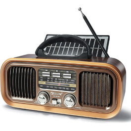 Ретро Радіо Klein з Bluetooth, AM/FM/SW радіо, портативне, з сонячною панеллю, USB/TF картка, подвійний динамік, коричневе