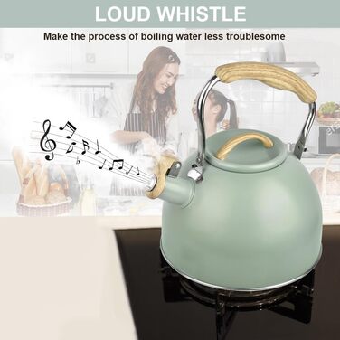 Чайник-заварник Flintronic з нержавіючої сталі, 3л, з дерев'яною ручкою, для всіх плит, чайник-заварник для чаю та кави (зелений)