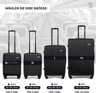 Набір валіз 3 шт: ручна поклажа, середній та великий кофр, ABS, 360° колеса, кодовий замок, телескопічна ручка (Чорний, XL)