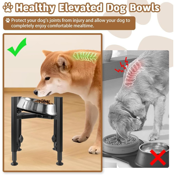 Підставка для миски для собак з підставкою для лап, регульована по висоті (15-26 см), металева, для води та корму, для маленьких, середніх та великих собак (лише стійка)