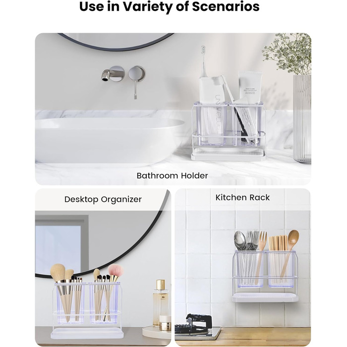 KONE Toothbrush Holder, Wall Mount, Bathroom, Hanging Electric Toothbrush Holder with 2 Removable Compartments, Drainage, Dry and Wet Separation for Bathroom, Kitchen, Family (white)