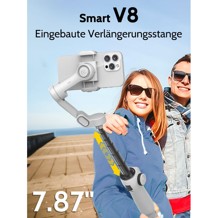 Стабілізатор гіроскоп AOCCHUAN Smart V8 з 7.8-дюймовою штангою, AI-трекінг, OLED-дисплей, кнопка зйомки (Чорний)