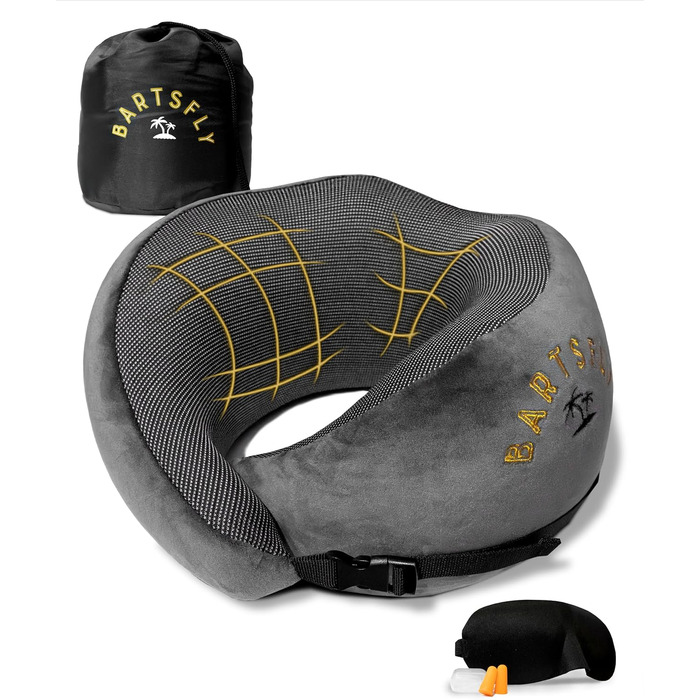Подушка для шиї Memory Foam - Автомобільна та авіаційна, ергономічна, проти болю в шиї, для сну, для далеких перельотів, сірого кольору