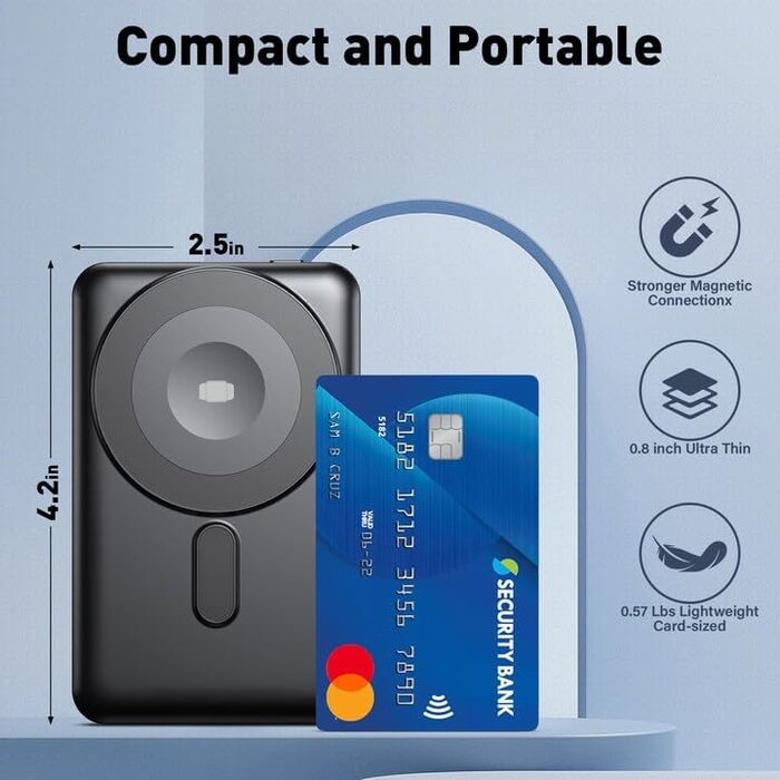 Powerbank MiniMag Ultra Slim з MagSafe, 5000mAh, Швидка зарядка, Type-C 20W