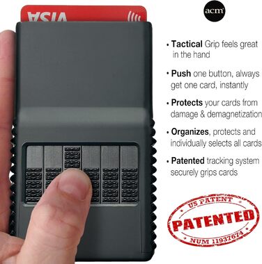 Чоловічий та жіночий гаманець ACM 2.0: органайзер з картхолдером, захист від подряпин, хром/срібло, чорний сатин