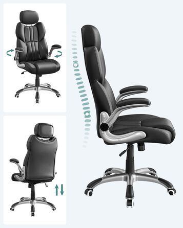 Крісло офісне SONGMICS, геймерське, регульована підголовник, функція гойдання, регульовані підлокітники, чорне, OBG65BK