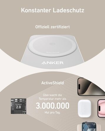 Anker MagGo 3-в-1 Бездротова Зарядна Станція Qi2 15W, Сумісна з MagSafe, для iPhone 17/16/15/14, Apple Watch 9, AirPods (з USB-C адаптером 40W) - Біла