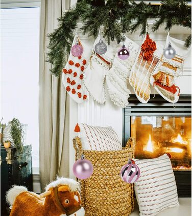 Набір прикрас для ялинки Agoer 100 шт. - блакитні, рожеві та срібні кульки з блискітками, пластик