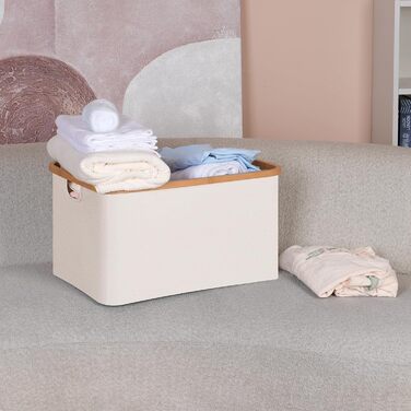 Efluky Foldable Laundry Basket 60L, Bamboo Fabric Foldable Storage Basket, Collapsible Storage Laundry Basket, Laundry Baskets for Bedroom Bathroom (Beige)