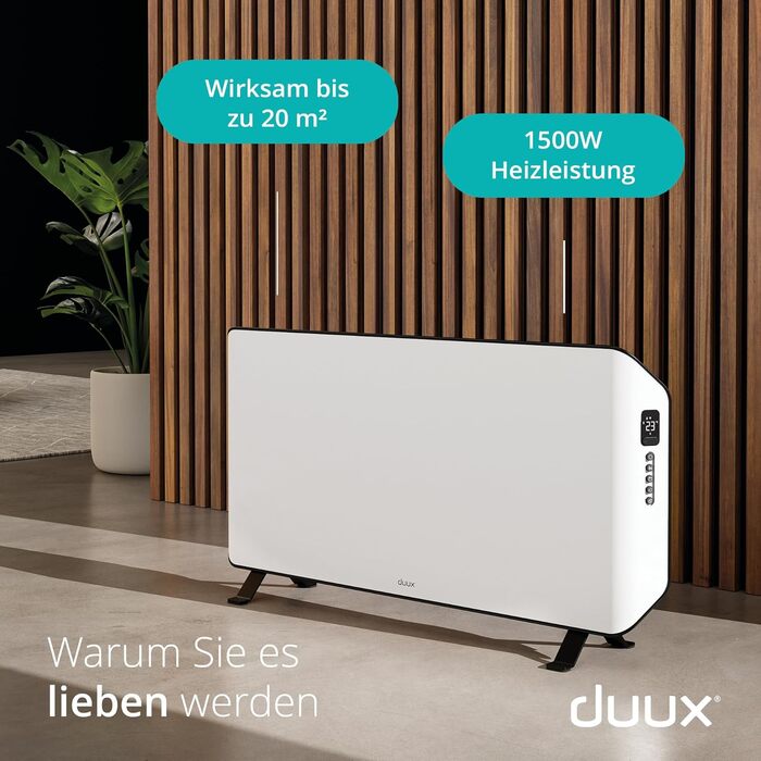 Duux Edge Smart: Електричний конвекторний обігрівач з термостатом (1500W) - Економія енергії, для ванної кімнати, до 20 м²