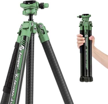 Штатив Fotopro X-Aircross 1: Вуглецеве волокно, 130 см, поворот 360°, швидкозмінна пластина, 8 кг, зелений