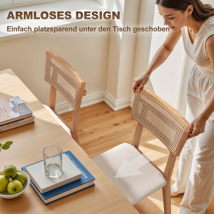 HOMCOM Dining Chair with Rattan Back, Faux Leather Seat, and Rubberwood Frame